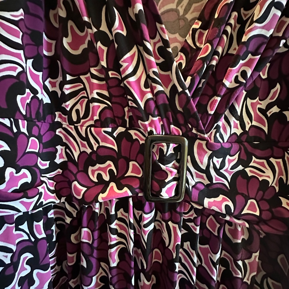 Plus Size Purple Floral Midi Dress 3X Belt Boho Style & Co Work Casual Dress - Picture 7 of 9